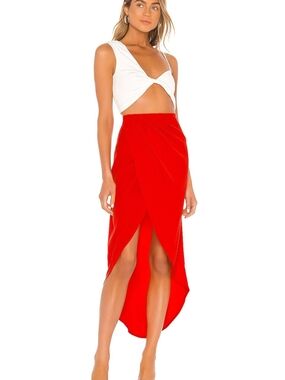 Superdown Arielle Slit Maxi Skirt In Red M